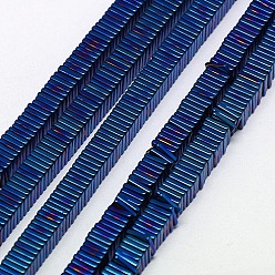 со Синим Покрытием Гальванизировать немагнитных синтетический гематит Heishi бисер пряди, тонкие ломтики плоских квадратных бусин, класс А, с покрытием синим, 2x2x1 мм, отверстие : 1 мм, около 400 шт / нитка, 16 дюйм