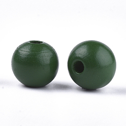 Vert Perles européennes en bois naturel peint, Perles avec un grand trou   , ronde, verte, 16x15mm, Trou: 4mm