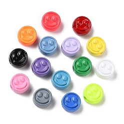 Mixed Color Spray Painted Alloy Beads, Flat Round with Smiling Face, Mixed Color, 7.5x4mm, Hole: 2mm