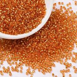 Naranja Perlas de semillas cilíndricas, plata forrada, agujero redondo, tamaño uniforme, naranja, 2x1.5 mm, agujero: 0.8 mm, sobre 40000 unidades / bolsa, sobre 450 g / bolsa