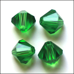Green Imitation Austrian Crystal Beads, Grade AAA, Faceted, Bicone, Green, 6x6mm, Hole: 0.7~0.9mm