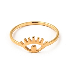 Golden Ion Plating(IP) 201 Stainless Steel Eye Hollow Finger Ring for Women, Golden, US Size 6 1/2(16.9mm)