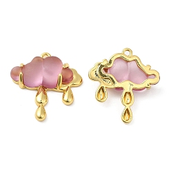 Camellia Translucent Resin Pendants, Cloud Charms, with Rack Plating Real 18K Gold Plated Brass Findings, Long-Lasting Plated, Cadmium Free & Lead Free, Camellia, 24.5x22.5x6mm, Hole: 1.6mm