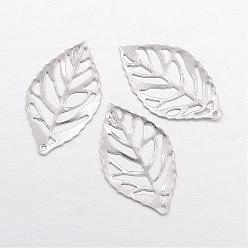 Platinum Iron Filigree Pendants, Leaf, Platinum, 23x13x1mm, Hole: 0.5mm