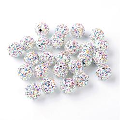 Crystal AB Polymer Clay Rhinestone Beads, Pave Disco Ball Beads, Grade A, Crystal AB, PP13(1.9~2mm), 10mm, Hole: 1mm