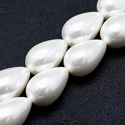 Blanco Cuentas de perlas de concha de electrochapa, lágrima, blanco, 25x16 mm, agujero: 1~1.2 mm, sobre 16 unidades / cadena, 15.7 pulgada (40 cm)