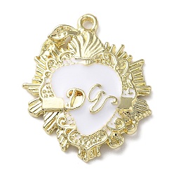 White Alloy Pendants, with Enamel, Long-Lasting Plated, Golden, Sacred Heart Charm, White, 29.5x23.5x3.5mm, Hole: 1.8mm