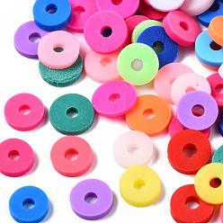 Coloré Perles d'argile polymère faites à la main respectueuses de l'environnement, disque / plat rond, perles heishi, colorées, 6x1mm, Trou: 2mm, environ23500 pcs / 1000 g
