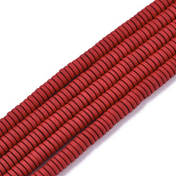 Red Spray Painted Non-magnetic Synthetic Hematite Beads Strands, Heishi Beads, Flat Round/Disc, Red, 4x1mm, Hole: 0.8mm, about 335~340pcs/strand, 15.75 inch(40cm)