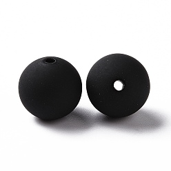 Black Spray Painted Acrylic Beads, Rubberized Style, Round, Black, 16x15.5mm, Hole: 2mm