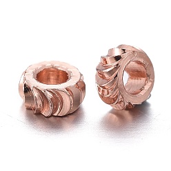Rose Gold Brass Spacer Beads, Long-lasting Plated, Fancy Cut, Flat Round, Rose Gold, 4x2mm, Hole: 1.8mm