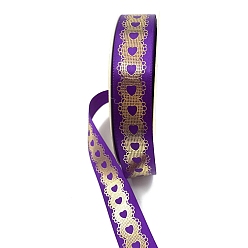 Dark Orchid 48 Yards Gold Stamping Polyester Ribbon, Heart Printed Ribbon for Gift Wrapping, Party Decorations, Dark Orchid, 1 inch(25mm)