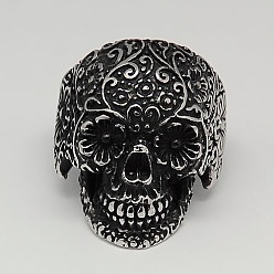 Античное Серебро Персонализированные ретро хэллоуин ювелирные изделия сахарный череп кольца для мужчин, 304 из нержавеющей стали шириной полосы кольца, для Мексики праздник день мертвых, античное серебро, 17~23 мм