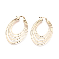 Golden 304 Stainless Steel Hoop Earrings, Hypoallergenic Earrings, Oval, Golden, 55~58x33~37x0.6mm, Pin: 0.6mm
