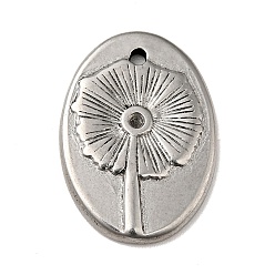 Antique Silver Tibetan Style 304 Stainless Steel Pendant Rhinestone Settings, Oval with Flower Pattern Charms, Antique Silver, 20x14x2mm, Hole: 1.2mm, Fit for 1.2mm Rhinestone