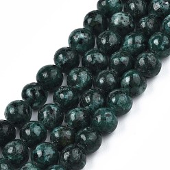 Cyan Foncé Brins de perles rondes en jaspe sésame naturel teint, dark cyan, 6mm, Trou: 1mm, Environ 62 pcs/chapelet, 15.7 pouce