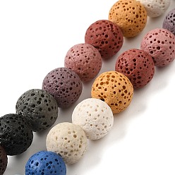 Couleur Mélangete Brins de perles de pierre de lave naturelle, teint, ronde, couleur mixte, 16mm, trou: environ 2.5~3 mm, Environ 28 pcs/chapelet, 15 pouce