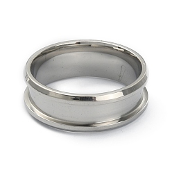 Stainless Steel Color 201 Stainless Steel Grooved Finger Ring Settings, Ring Core Blank, for Inlay Ring Jewelry Making, Stainless Steel Color, Inner Diameter: 20mm