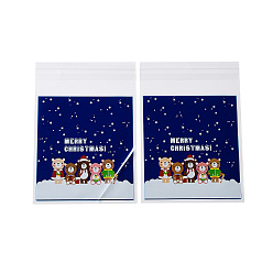 Midnight Blue Christmas Theme Plastic Bakeware Bag, with Self-adhesive, for Chocolate, Candy, Cookies, Square, Midnight Blue, 130x100x0.2mm, about 100pcs/bag