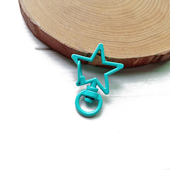 Turquoise Spray Painted Alloy Swivel Snap Hooks Clasps, Star, Turquoise, 3.4cm
