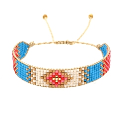 Colorful Miyuki Seed Braided Bead Bracelet, Rhombus Pattern Friendship Bracelet for Women, Colorful, 11 inch(28cm)
