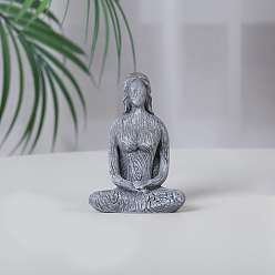 Slate Gray Resin Yoga Woman Prayer Statue, Fengshui Meditation Sculpture Home Decoration, Slate Gray, 36x56x80mm
