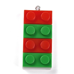Red Resin Pendants, with Platinum Iron Loop, Toy Bricks, Red, 36x15.5x8mm, Hole: 2.6mm