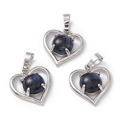 Sodalite Natural Sodalite Pendants, Heart Charms, with Platinum Tone Brass Findings, Cadmium Free & Nickel Free & Lead Free, 21.5x19.5x7.5~8mm, Hole: 7.5x5mm