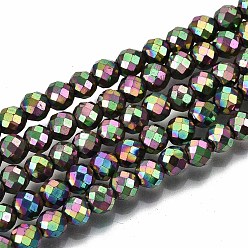 Camellia Electroplate Non-magnetic Synthetic Hematite Beads Strands, Round, Faceted, Camellia, 4mm, Hole: 1mm, about 108pcs/strand, 15.67 inch~15.91 inch(39.8cm~40.4cm)
