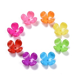 Mixed Color Opaque Acrylic Flower Bead Caps, 4-petal, Mixed Color, 26x10.5mm, Hole: 2.4mm, about 405pcs/500g