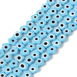 Azul Cielo Hechos a mano de perlas de mal de ojo de cristal de murano hebras, flor, luz azul cielo, 7.5x7.5x3.5 mm, agujero: 1 mm, sobre 48 unidades / cadena, 13.58'' (34.5 cm)