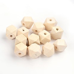 Mocasín Cuentas de madera sin terminar, cuentas de madera natural, polígono facetas, sin plomo, mocasín, 12x12x12 mm, agujero: 2~3 mm