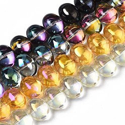 Color mezclado Perlas de vidrio electroplate hebra, oval, color mezclado, 10.5~11.5x14x10 mm, agujero: 1 mm, sobre 57~59 unidades / cadena, 24.41 pulgada ~ 25.20 pulgada (62~64 cm)
