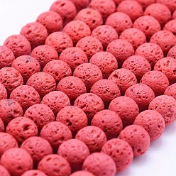 Rouge Brins de perles de pierre de lave naturelle, teint, ronde, rouge, 6mm, Trou: 1mm, Environ 62 pcs/chapelet, 14.7 pouce (37 cm)