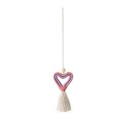 Lilas Coton pendentif pompon décorations, décoration à suspendre en forme de cœur tressé, lilas, 33.5~36x6.5~7.8 cm