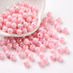 Perlas de Color Rosa Abalorios de acrílico opacos, color de ab chapado, rondo, rosa perla, 6x5 mm, agujero: 1.8 mm, Sobre 4400 unidades / 500 g