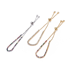 Mixed Color Adjustable Stainless Steel Slider Bracelets, Bolo Bracelets, with Cubic Zirconia, Mixed Color, 9-3/4 inch~9-7/8 inch(24.8~25cm)