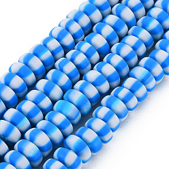 Dodger Blue Handmade Polymer Clay Beads Strands, for DIY Jewelry Crafts Supplies, Flat Round, Dodger Blue, 6.8~8x3mm, Hole: 1.4mm, about 110~116pcs/strand, 15.75 inch(40cm)