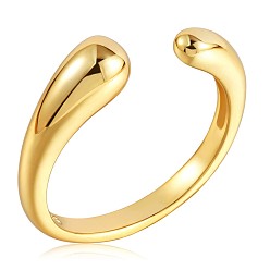 Golden 925 Sterling Silver Teardrop Open Cuff Ring for Women, Golden, US Size 5 1/4(15.9mm)