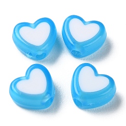 Deep Sky Blue Heart Acrylic Beads, Bead in Bead, Deep Sky Blue, 7x8x4mm, Hole: 1.8mm, about 2777pcs/500g