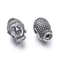 Antique Silver Buddhist 304 Stainless Steel Beads, Buddha Head, Antique Silver, 14x10x10mm, Hole: 1.8mm