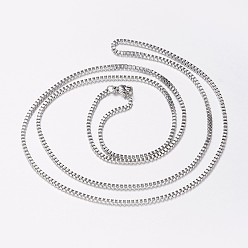 Stainless Steel Color 201 Stainless Steel Box Chain Necklaces, with Lobster Claw Clasp, Stainless Steel Color, 29.5 inch(75cm), 2mm