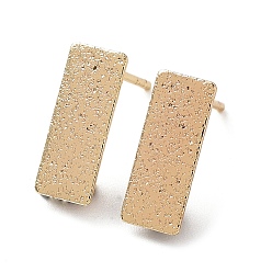 Real 18K Gold Plated Brass Stud Earring Findings, with Horizontal Loop, Rectangle, Real 18K Gold Plated, 12x5mm, Hole: 2mm, Pin: 0.7mm