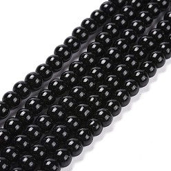 Noir Chapelets de perles en verre, ronde, noir, environ 10 mm de diamètre, Trou: 1mm, Environ 30 pcs/chapelet, 12 pouce