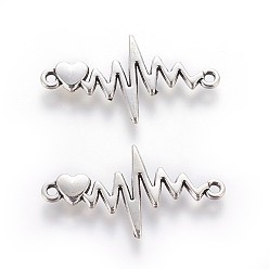 Plata Antigua Conectores de enlaces de aleación de zinc de estilo tibetano, latido del corazón, plata antigua, 16.5x31x2.5 mm, agujero: 1.5 mm