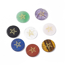 Mixed Stone Natural Mixed Stone Cabochons, Flat Round with Pentagram Pattern, Mixed Dyed and Undyed, 25x2.5~3mm