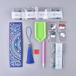 Mixed Color DIY Diamond Painting Stickers Kits For Bookmark Making, with Diamond Painting Stickers, Resin Rhinestones, Diamond Sticky Pen, Tassel, Tray Plate and Glue Clay, Rectangle with Mandala Pattern, Mixed Color, 20.8x5.8cm