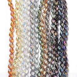 Color mezclado Transparentes cuentas de vidrio electroplate hebras, arco iris chapado, lágrima, color mezclado, 11x9x6.6 mm, agujero: 1.1 mm, sobre 55 unidades / cadena, 24.25 pulgada (61.6 cm)