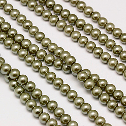 Olive Brins de perles rondes en verre teinté écologique, Grade a, cordon en coton fileté, olive, 10mm, Trou: 0.7~1.1mm, Environ 42 pcs/chapelet, 15 pouce
