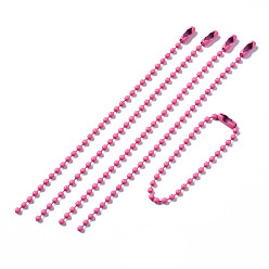 Ярко-Розовый Железные шариковые цепи, окрашенные распылением, цепочки тегов, ярко-розовый, 117x2.5 мм